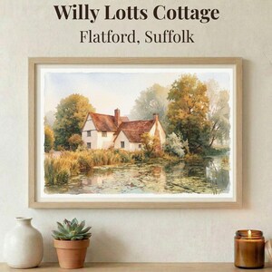 Lámina en acuarela de la cabaña de Willy Lott, con la imagen de un agente de policía en una carreta de heno (descarga digital).