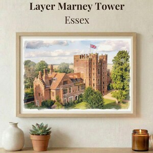Torre Layer Marney, Essex - Impresión en acuarela de English Heritage - Impresión artística del Palacio Tudor