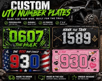 Personalized UTV License Plate | Custom SXS Number Plate | Side by Side Trail Tag | RZR, Can-Am, krx, Talon, Golf Cart Gift
