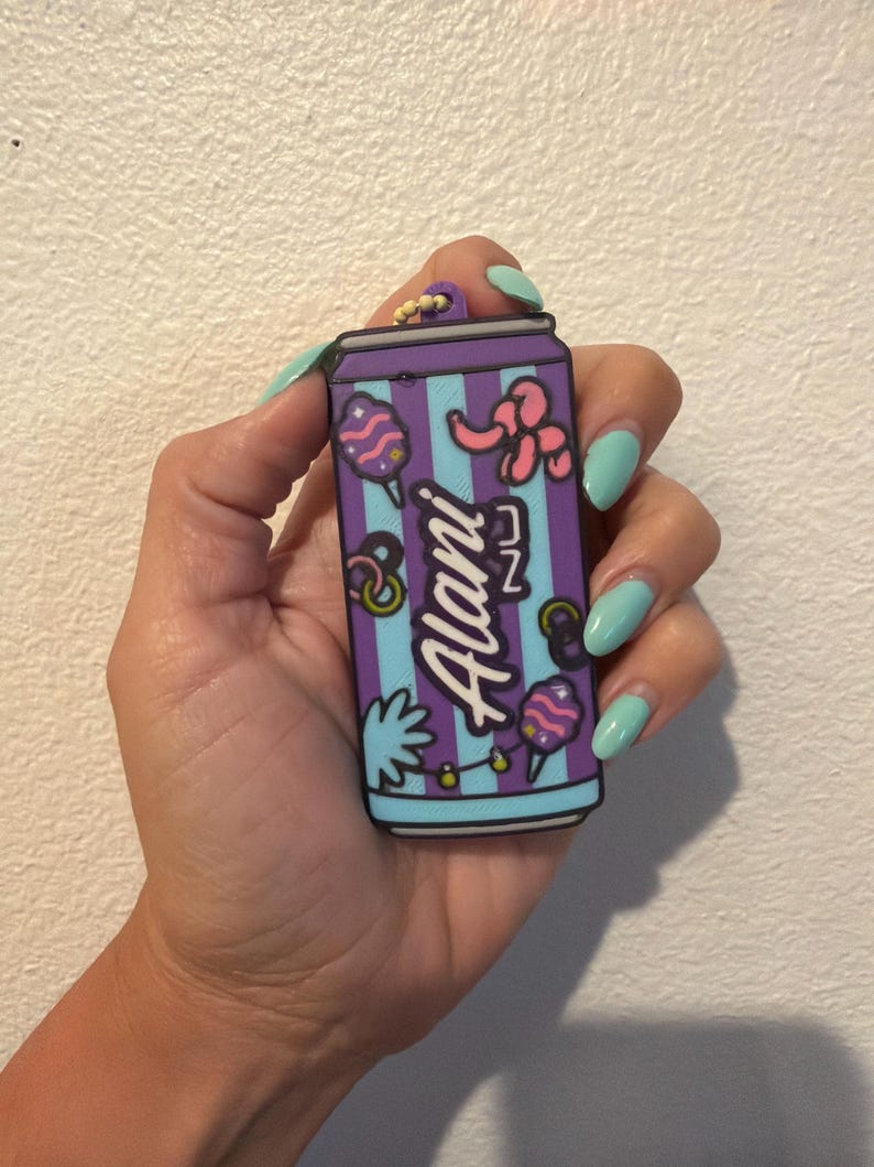 Energy Drink Pop™ Can Tab Keychain | 3D Printed Soda Tab Opener | Alani Inspired | Monster Inspired | Cute Drink Accessory Purple Cotton Candy