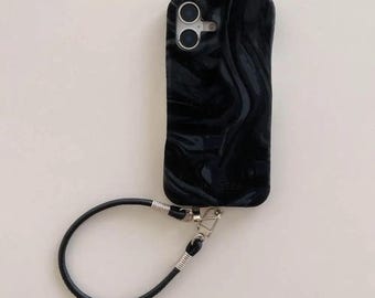 Luxury Black Marble Phone Case with Wrist Strap  | Slim ,Protective ,Stylish iPhone Cover | Gift for Him or Her.