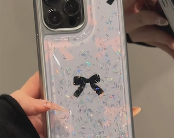 Sparkly Liquid Glitter iPhone Case | Moving Flakes in water (stress buster)& Bow Accent