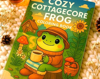 Cozy Cottagecore Frog Coloring Book | 30-Page for Relaxing (Printable PDF Digital Download)