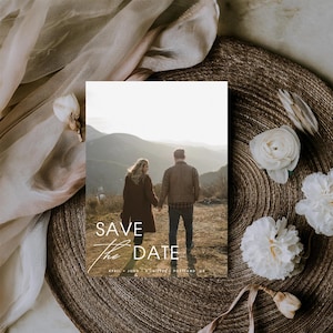 Modern Save the Date Template with QR Code and Photo, Editable Canva Template, Wedding Stationery