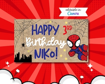 Spider Man Birthday Banner | Editable Template, Custom Decor (Digital Download)