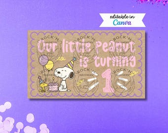 Maqueta de pancarta editable de Snoopy de Peanuts / Plantilla digital de pancarta pintada a mano / Decoración de cumpleaños personalizada / Descarga digital DIY