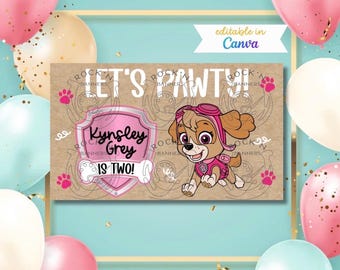 Sky Dog Hero Paw |Editable Banner Mockup | Hand Painted Banner Digital Template| Personalized Custom Birthday Decor|DIY Digital Download