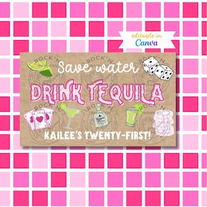 Save Water,Drink Tequila|Editable Banner Mockup|Hand Painted Banner Digital Template|Personalized Custom Birthday Decor|DIY Digital Download