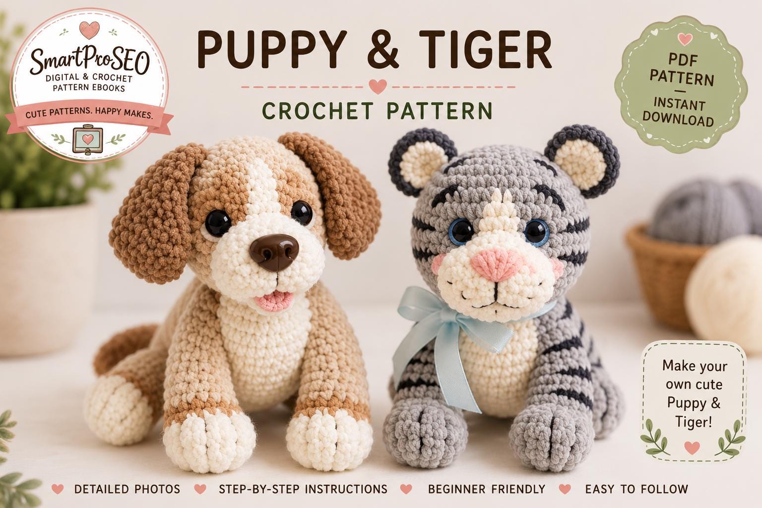 30 Tiger Crochet Patterns: Realistic, Cute, and Giftable Designs for Every Crocheter 29 Puppy & Tiger Crochet Pattern Bundle PDF