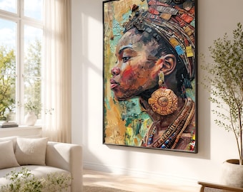African Woman Portrait Canvas, Tribal Ethnic Wall Art