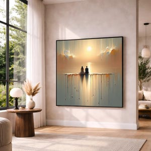 Romantischer Sonnenuntergang Paar Leinwanddruck, abstrakte warme Töne Landschaft