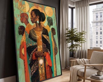 African Woman Portrait Canvas, Tribal Art Wall Decor, Home Decoration