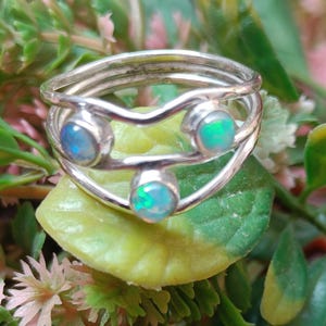 Fire Opal 925 Sterling Silver Double Band Ring, Boho Vintage Style