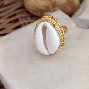 Vergoldete Sterling Silber Kauri Muschel Ring, Boho Strand Schmuck