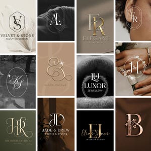 Puede incluir: Una colección de logotipos en varios estilos y colores. Algunos logotipos presentan iniciales, mientras que otros incluyen nombres completos de empresas. Los logotipos están diseñados para empresas en los campos de objetos esculpidos, eventos, estilismo y diseño de interiores.