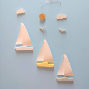 Sailboat Mobile-Y34 ,Baby Mobile,Kinetic Mobile,Nautical,Ocean Art,Sailboat,Beach Decor,Mobile,Boat,Yacht,Mobiles,Yellow,Nursery Decor,Gift