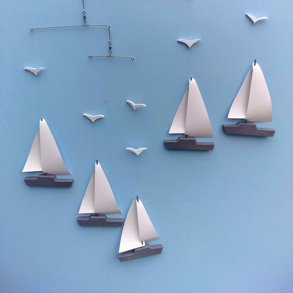 Sailboat Mobile,Y51-Gray,3ct or 5ct ,Mobiles, Sailboat, Baby Mobile, Seagulls, Gray, Nautical, Coastal, Ocean Art, Boat, Yacht, Beach