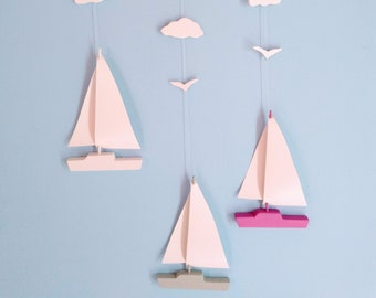 Sailboat Mobile-Y42,Baby Mobile,Kinetic Mobile,Nautical,Ocean Art,Sailboat,Beach Decor,Mobile,Boat,Yacht,Coastal Decor,Raspberry,Kid Decor