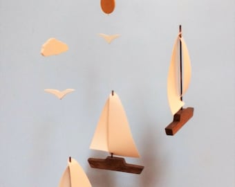 Sailboat Mobile-Y30,Baby Mobile,Sailboat,Sail,Seagulls,Clouds,Sun,Sailboat Decor,Mobile,Baby Shower Gift,Nautical,Nursery Mobile,Ocean Art
