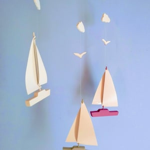 Sailboat Mobile-Y42,Baby Mobile,Kinetic Mobile,Nautical,Ocean Art,Sailboat,Beach Decor,Mobile,Boat,Yacht,Coastal Decor,Raspberry,Kid Decor