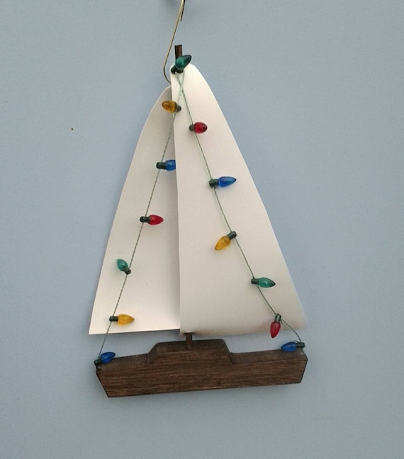 SAILBOAT Ornament W Lightswood Shipornament Christmas Etsy