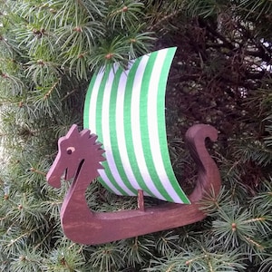VIKING SHIP Dragon Ornament,Viking Sailing Ship,Christmas Ornament,Wood Viking Ship,Viking,Christmas Tree Ornament,Dragon,Miniature Ship