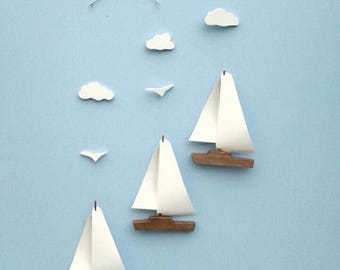Sailboat Mobile-Y10*,Baby Mobile,Sailboat,Mobile,Nursery,Baby Shower Gift,Nautical,Nursery Mobile,Ocean Art,Kinetic,Hanging Mobile,Coastal