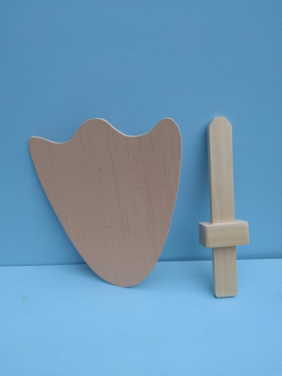 Wood Shield with Strap Unpainted Blank Medieval Knight Kids Fancy Dress Toy
