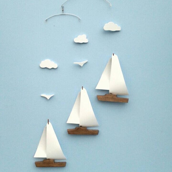 Sailboat Mobile-Y10*,Baby Mobile,Sailboat,Mobile,Nursery,Baby Shower Gift,Nautical,Nursery Mobile,Ocean Art,Kinetic,Hanging Mobile,Coastal