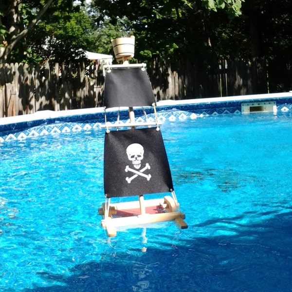 PIRATE SHIP, Toy Sailboat Wooden, Toy Boat, Pool Toy, Wood Boat, Pirate Boat, Pirate, Ship, Toy Pirate Ship, Sailboat,