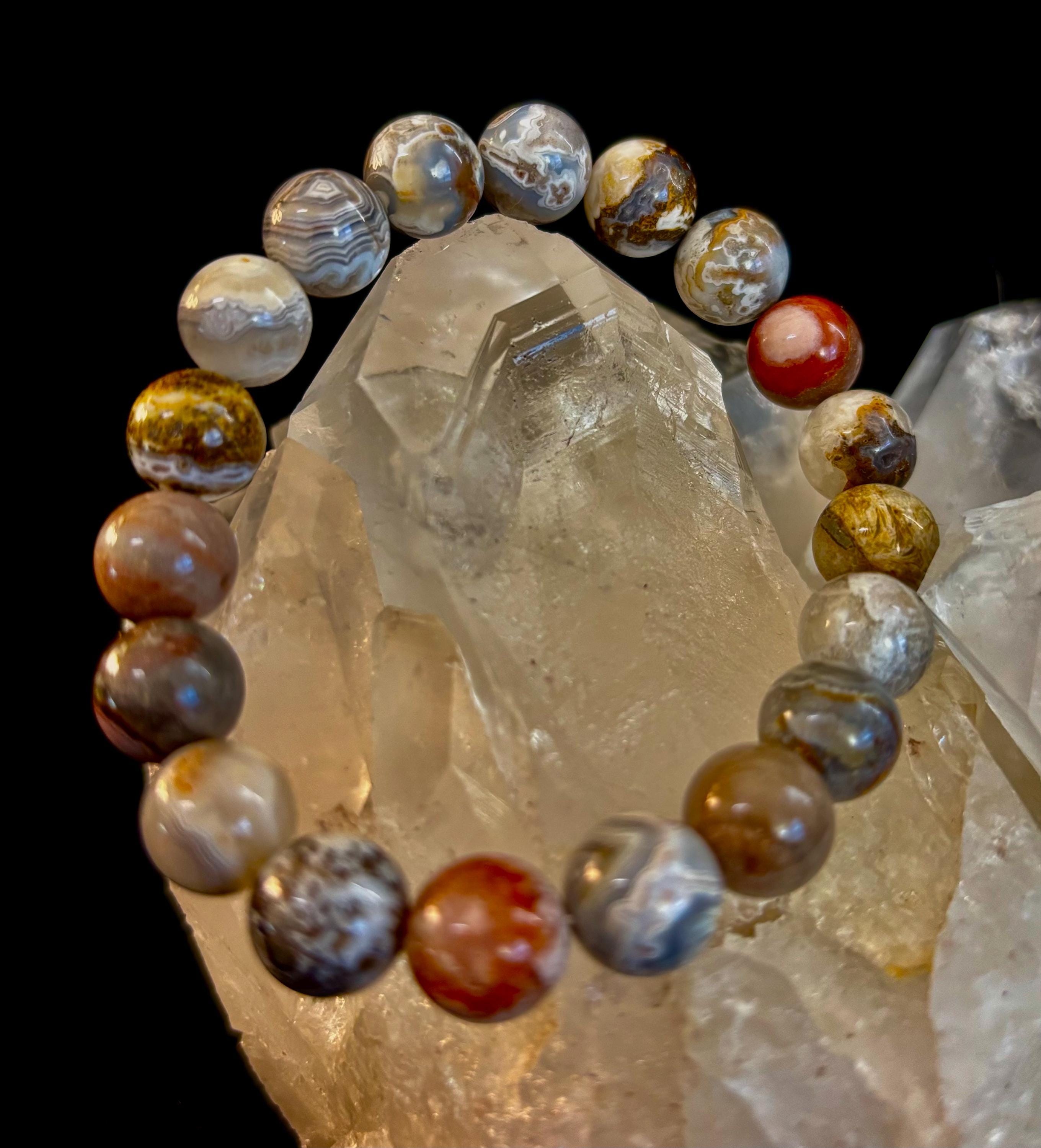 Natural Mexican Agate Beaded Bracelet - 10mm Protection & Balance Stone