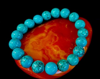 Dark Blue Green Turquoise Howlite 10mm Reiki-Infused Protection Bracelet (Medium Wrists)