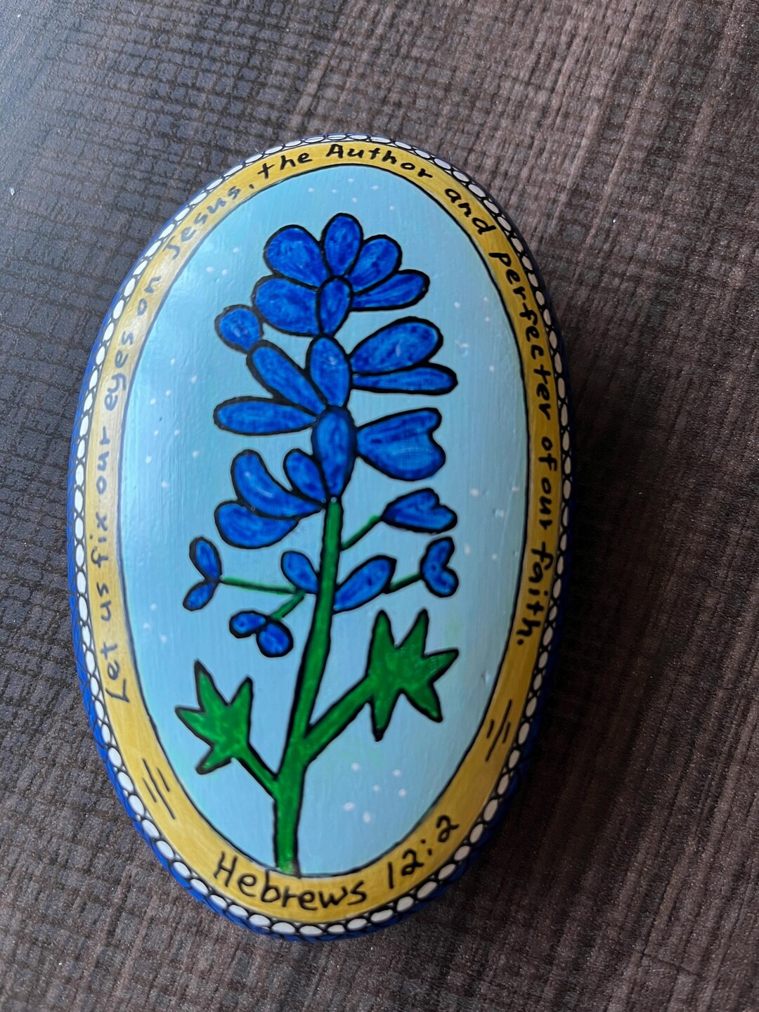 Scripture Rock With Bluebonnet Floral Design - Hebrews 12:2 - Etsy