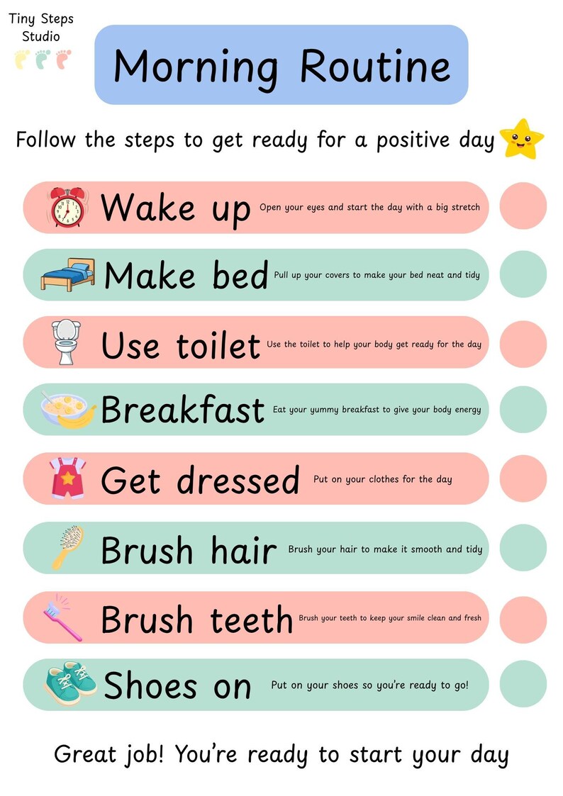 Toddler Calm Morning Routine Chart Printable | Visual Schedule for Kids ...