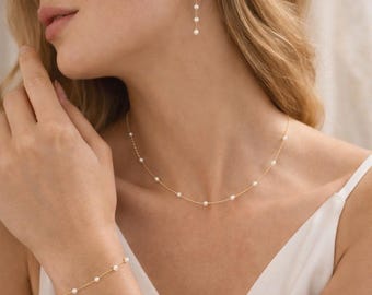 Parelsieradenset goud of zilver – bruidsketting en oorbellen, sierlijke huwelijkssieraden, cadeau bruidsmeisje, elegant cadeau voor haar