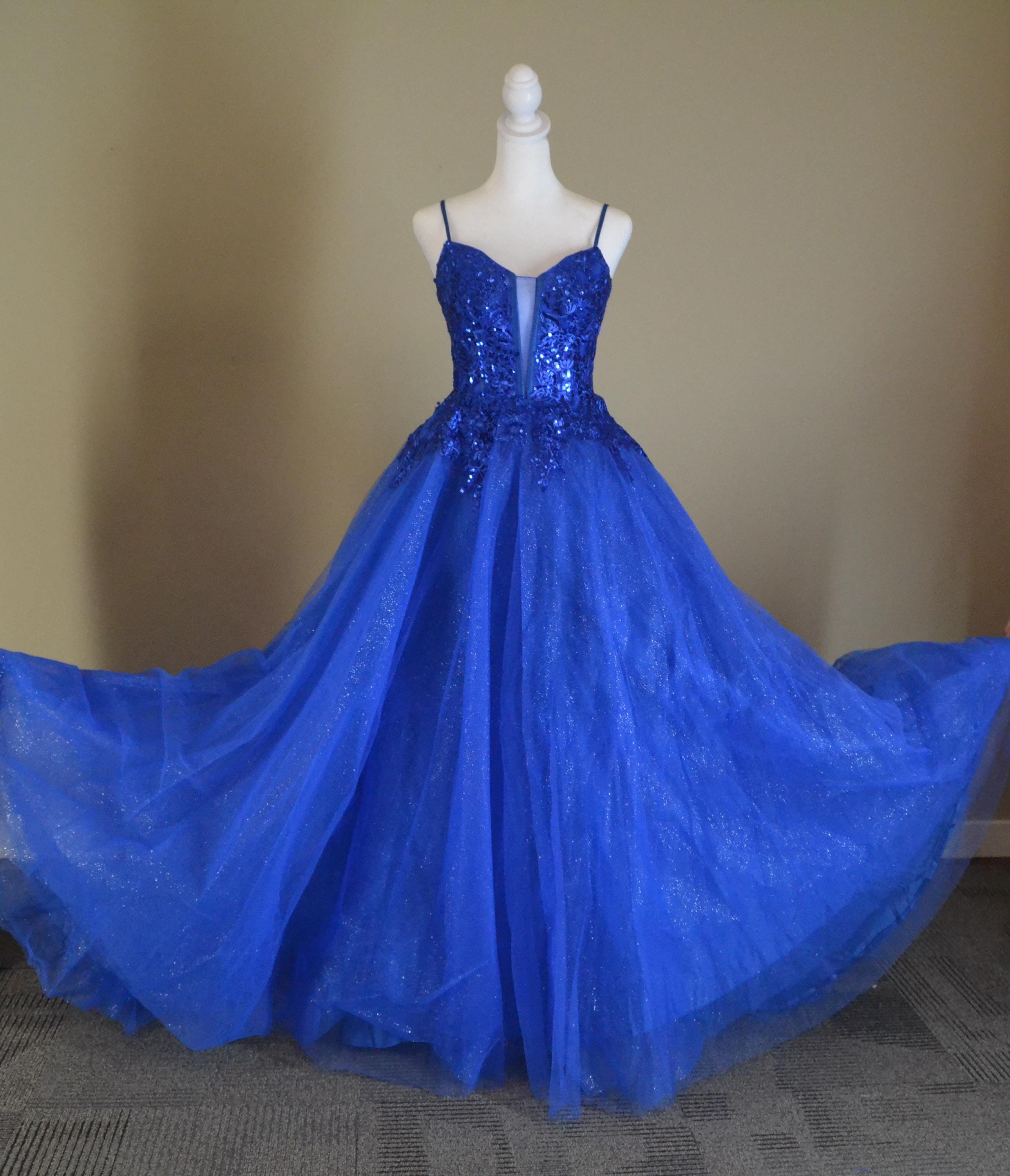 blue prom dresses 2020 Royal Glitter Dress, Sparkly Ball Gown Princess Quinceanera Dress Length:30
