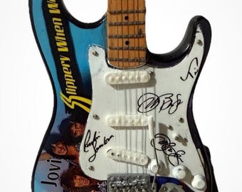 Bon Jovi Miniature 10” Guitar With Stand. “Slippery When Wet” 1:4 scale