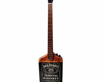 Hand Crafted Jack Daniels Bass Guitar Tribute, 10" Non-Playable Replica. 1:4 scale