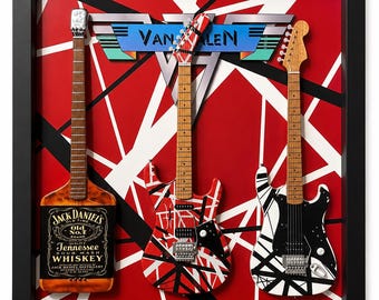 Van Halen 12”x12” Guitar Shadow Box frame.  Featuring 3 replica 10” van halen guitars.
