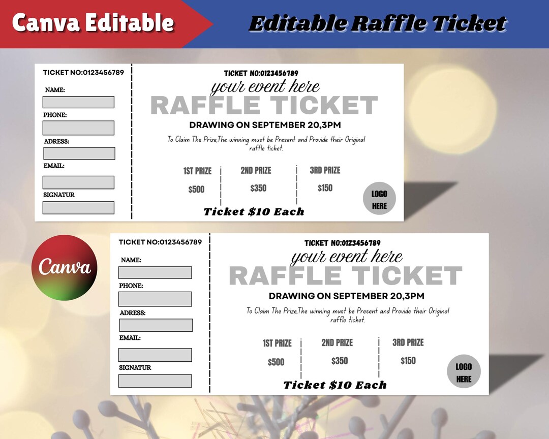 Editable Raffle Ticket – Printable Customizable Ticket, Newyear and ...