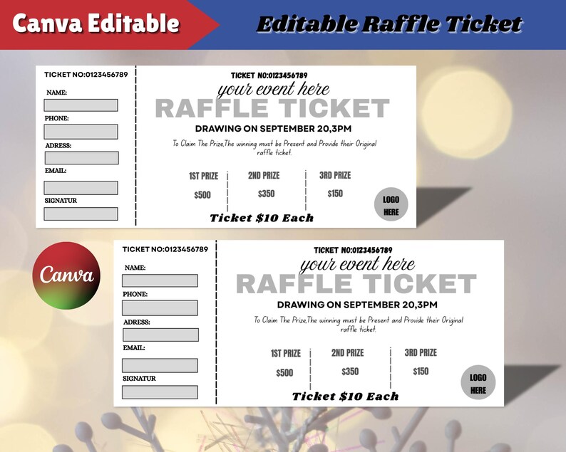 Monthly Raffle Text Editable Raffle Ticket β Printable Customizable Ticket, Newyear and ...