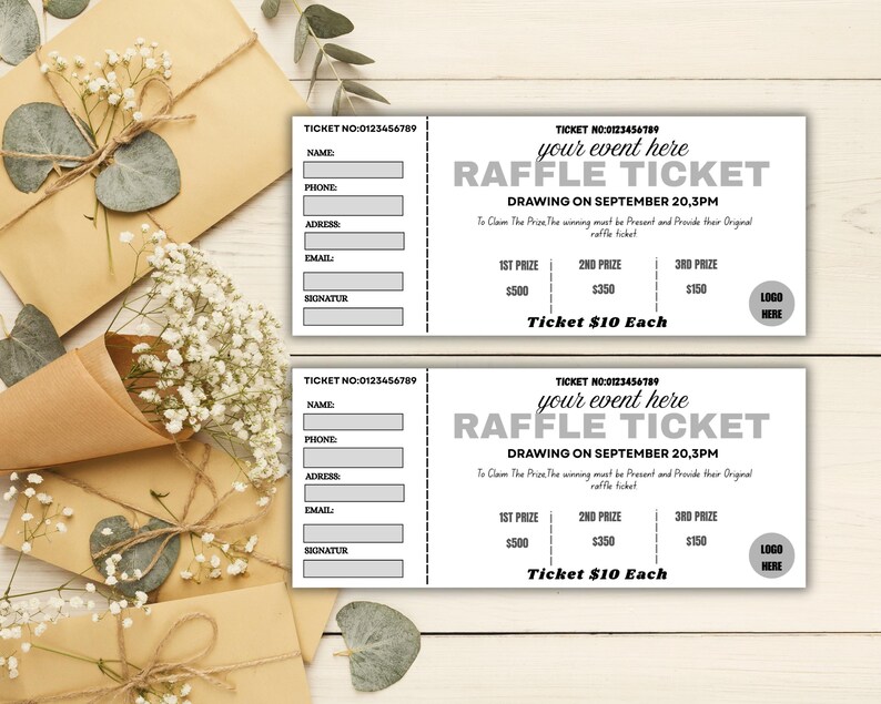 Editable Raffle Ticket – Printable Customizable Ticket, Newyear and ...