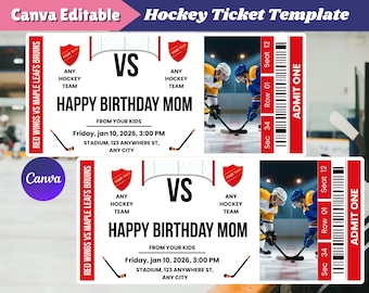 Editable Hockey Ticket Template, Printable Hockey Ticket, Custom Hockey Game Ticket, Personalized Sports Ticket, Surprise Game Gift,
