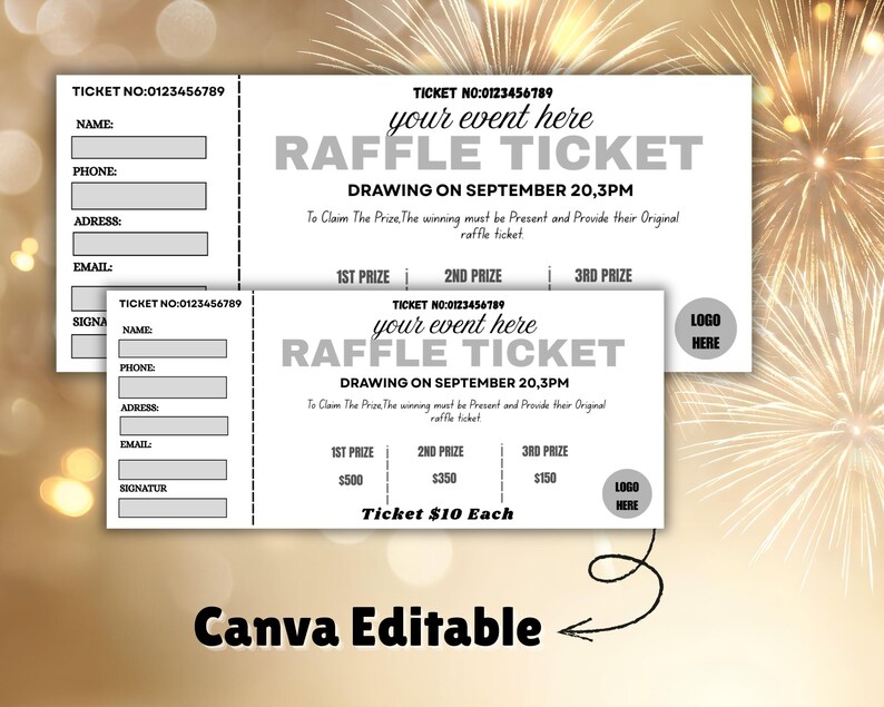 Editable Raffle Ticket – Printable Customizable Ticket, Newyear and ...