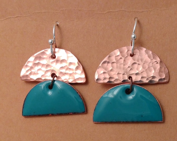 Sapphire Halfsies Earrings: Enamel and Copper