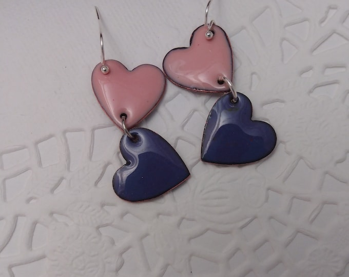 Retro Heart Earrings: Enamel on Copper