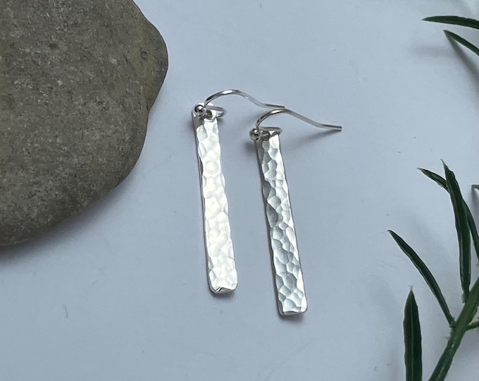 Hammered Sterling Earrings: Long bars