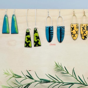 Mark Your Place Earrings: Enamel on Copper, 3 variations