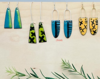 Mark Your Place Earrings: Enamel on Copper, 3 variations