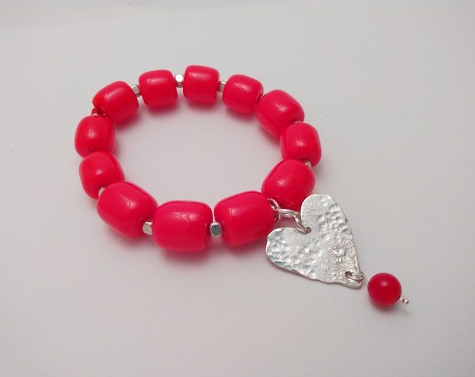 Rugged Heart Bracelet: Upcycled Sterling and Glass Beads